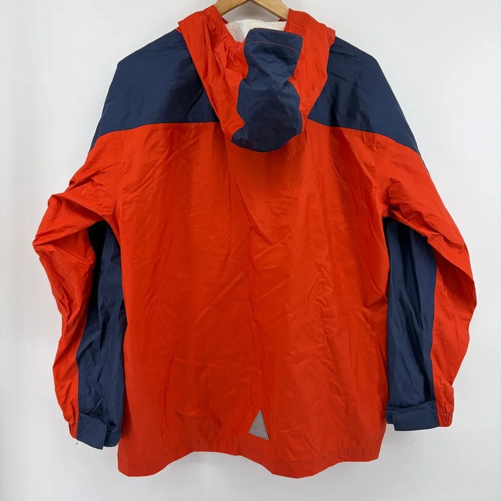 LL Bean Kids XL 18 Rain Jacket Hooded Shell Orange Navy Blue Colorblock